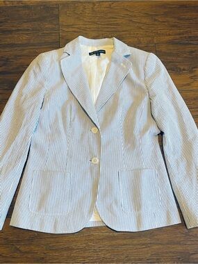 Brooks Brothers Blue and White Striped Cotton Blazer